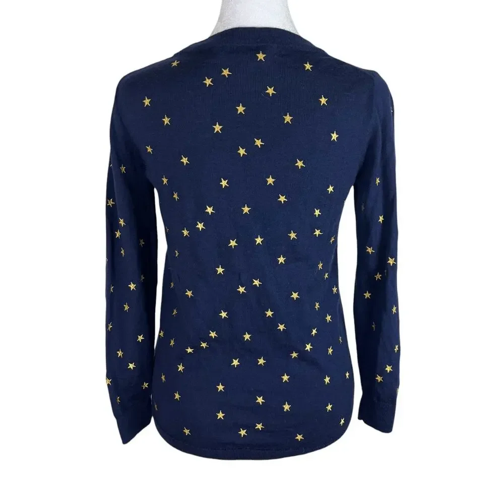 J. Crew Tippi Merino Wool Embroidered Classic Sweater Preppy Heritage Size XS